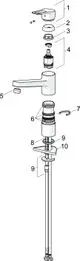 Montageschema einer Küchenarmatur mit Einhebelmischer. Teile sind nummeriert und deutlich dargestellt. Das Design weist auf Produkte der Marke HANSA hin.